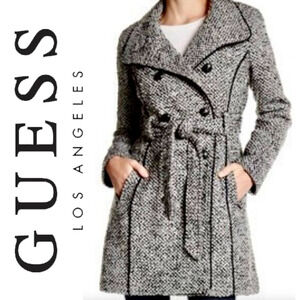 GUESS LOS ANGELES Houndstooth Black & White Belted Button Up Jacket Coat Medium
